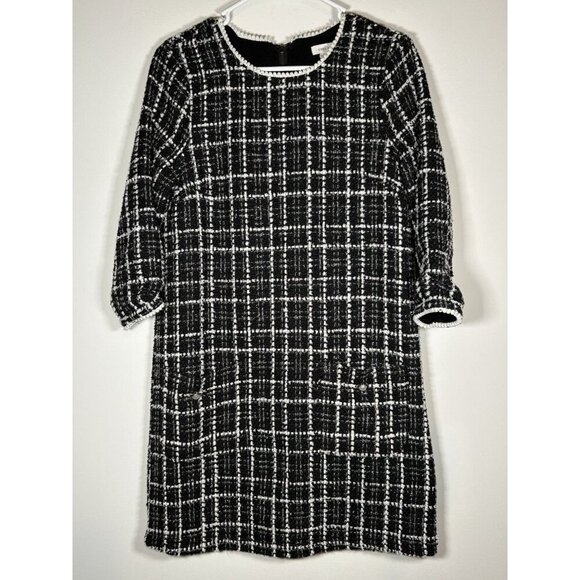 GILLI Plaid Tweed Shift Dress Classic Quiet Luxury Black and White Size Small - Picture 1 of 7